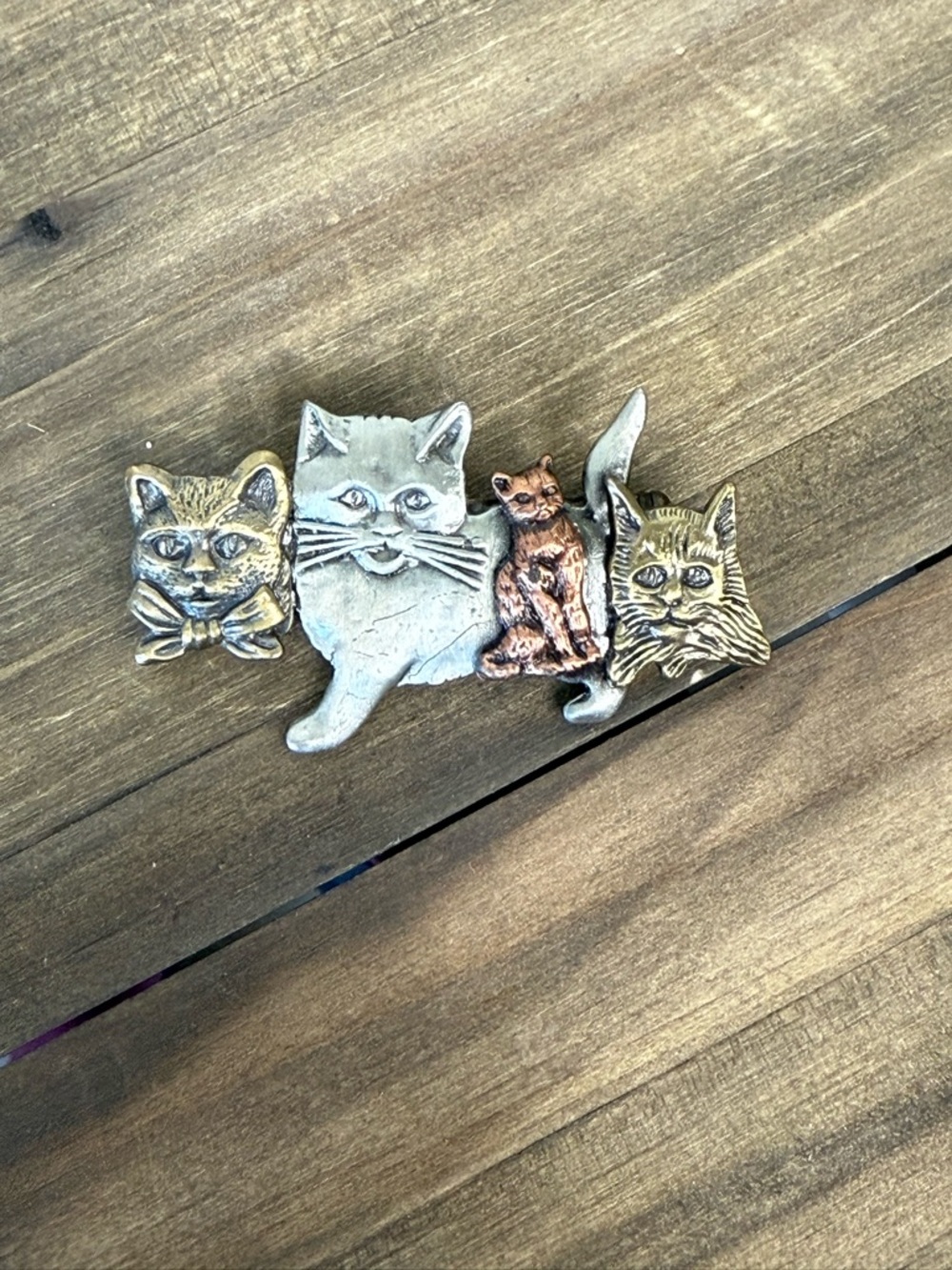 Vintage Cat Brooch – Mixed Metal Animal Pin